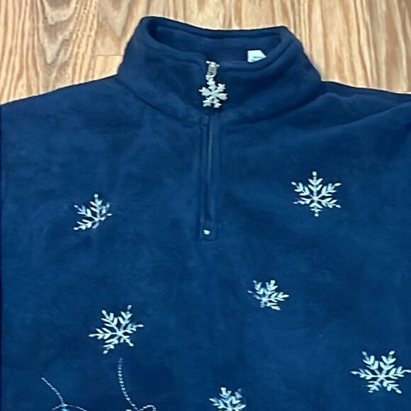 Vintage Christmas Full Zip Fleece Jacket, Navy, Sweater, White Stag, Women’s XL - Picture 3 of 6